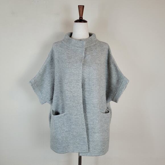 Anthropologie Sweater One Size Hayden Wool Blend Gray Open Front Short Sleeves - Picture 1 of 9